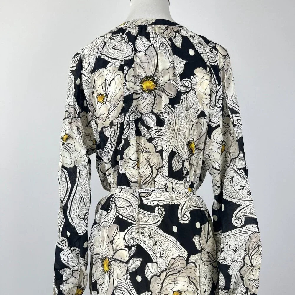 NWOT JOHNNY WAS Biya Silk Long Sleeves Floral Midi Dress Boho Chic Sz S - Picture 6 of 12